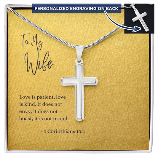 Engraved Cross Necklace | For Wife | 1 Corinthians 13:4