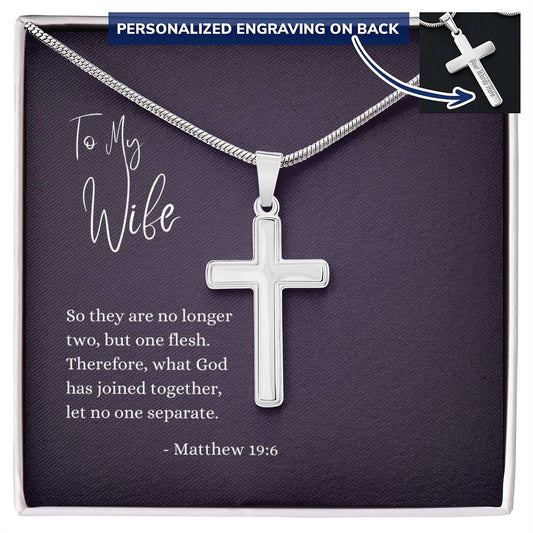 Engraved Cross Necklace | For Wife | Matthew 19:6