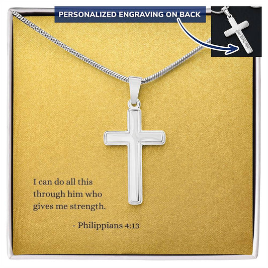 Engraved Cross Necklace | Verse | Philippians 10:27 | Gold