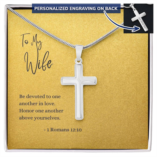 Engraved Cross Necklace | For Wife | 1 Romans 12:10