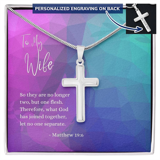 Engraved Cross Necklace | For Wife | Matthew 19:6