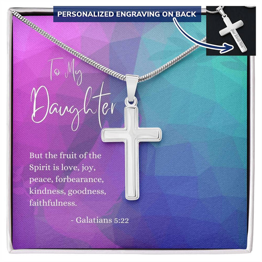 Engraved Cross Necklace | Daughter | Galatians 5:22 | Abstract