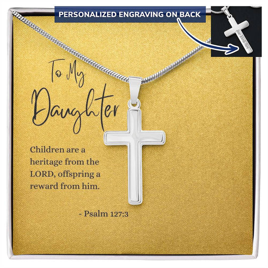 Engraved Cross Necklace | Daughter | Psalm 127:3 | Gold