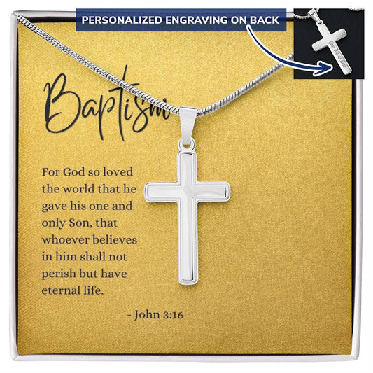 Engraved Cross Necklace | Baptism | John 3:16 | Gold